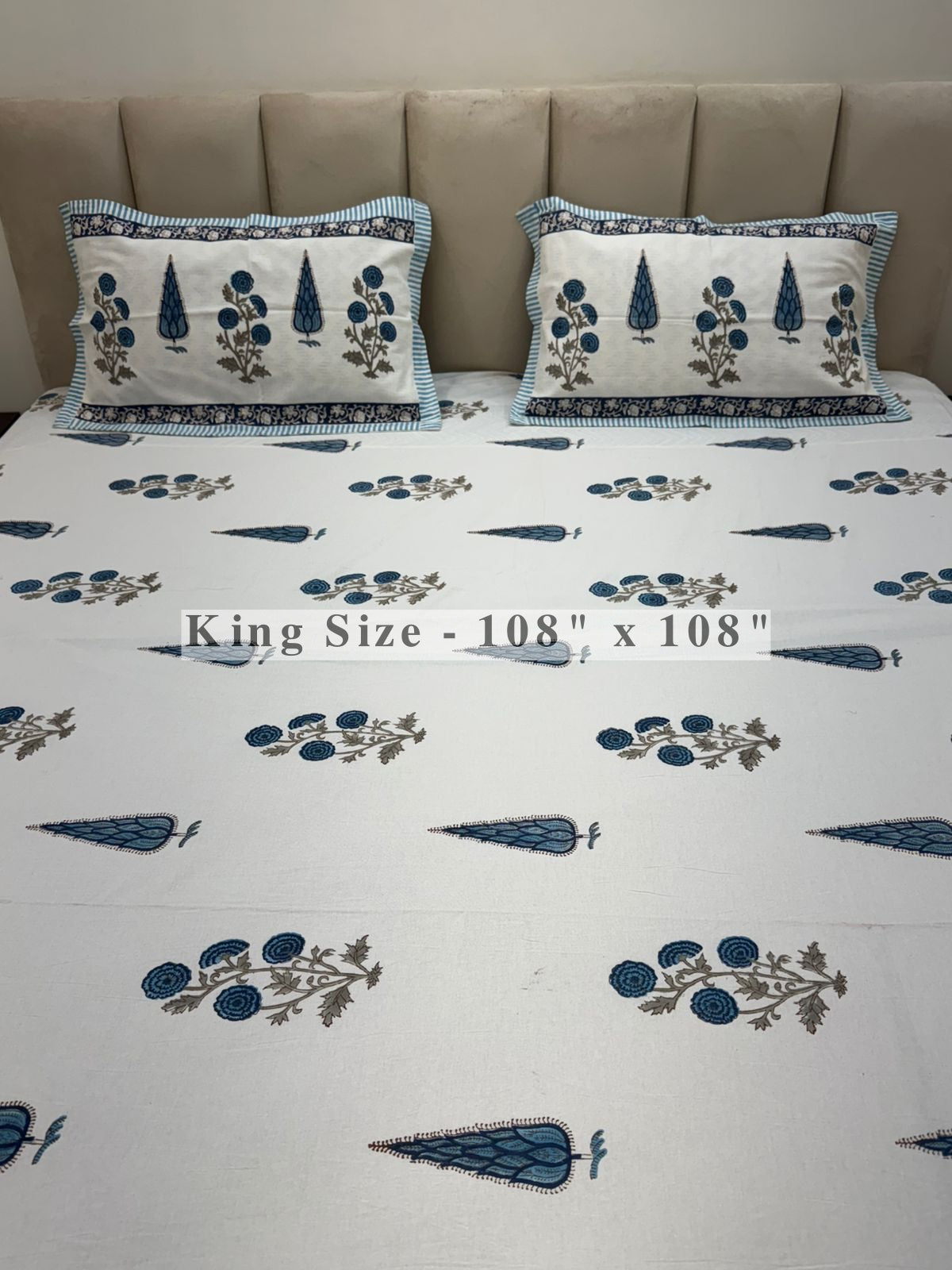 Blue Serenity King Bedsheet with Pillow Covers