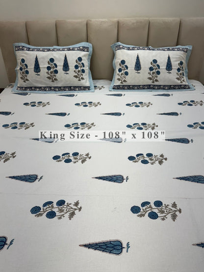 Blue Serenity King Bedsheet with Pillow Covers