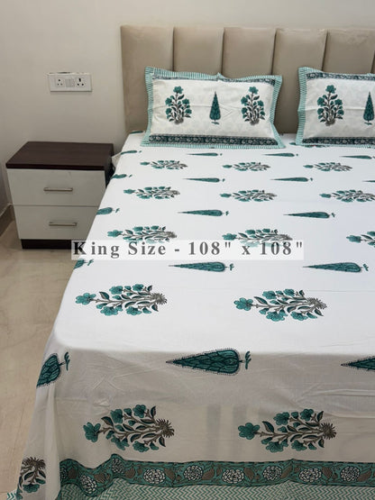 Sea Green Royale King Bedsheet with Pillow Covers