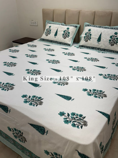 Sea Green Royale King Bedsheet with Pillow Covers