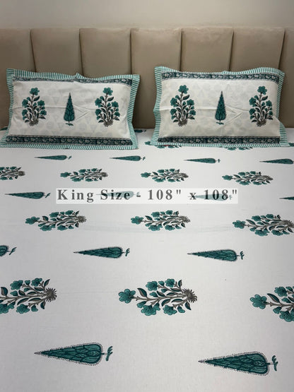 Sea Green Royale King Bedsheet with Pillow Covers