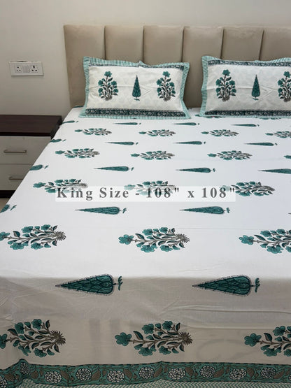 Sea Green Royale King Bedsheet with Pillow Covers