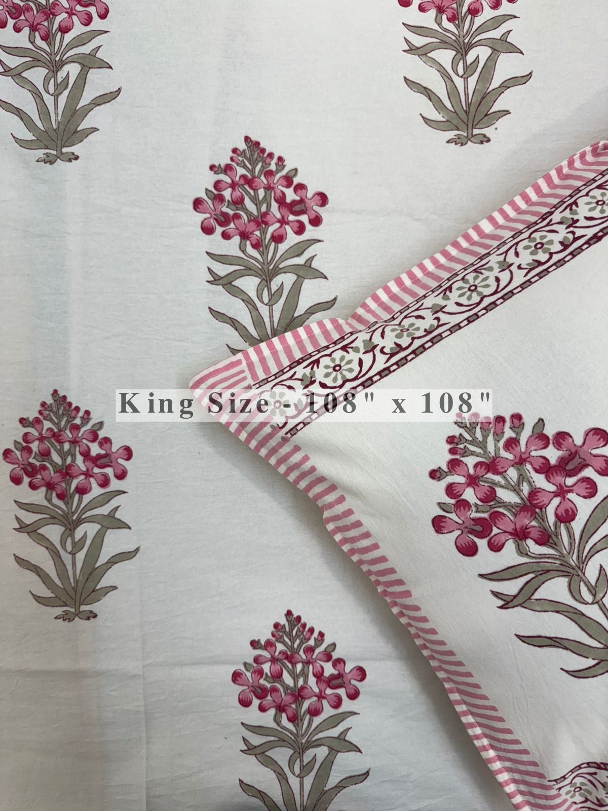 Pink Fern Boota King Bedsheet with Pillow Covers