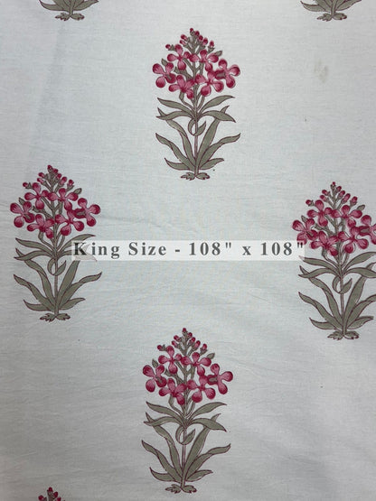 Pink Fern Boota King Bedsheet with Pillow Covers