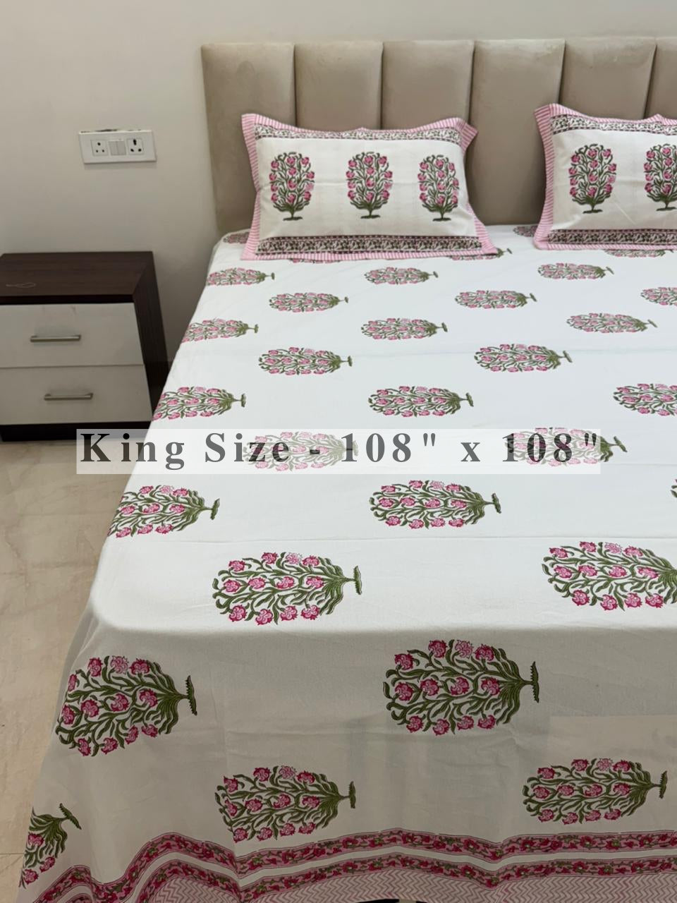Pink Boota King Bedsheet with Pillow Covers