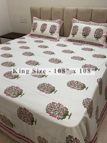 Pink Boota King Bedsheet with Pillow Covers