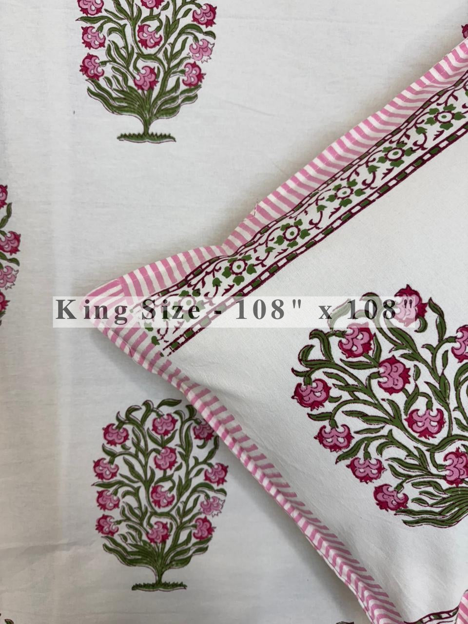 Pink Boota King Bedsheet with Pillow Covers