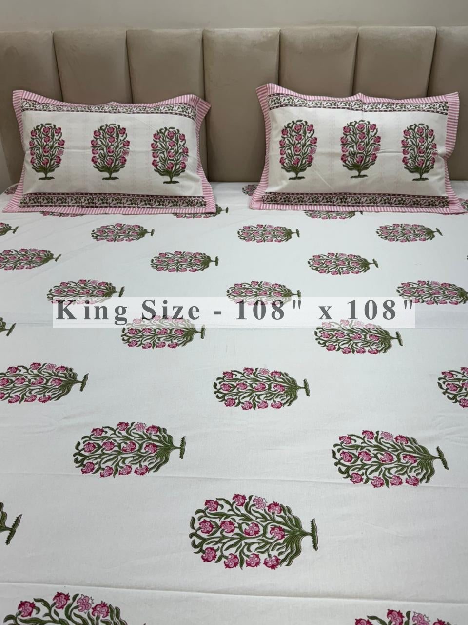 Pink Boota King Bedsheet with Pillow Covers