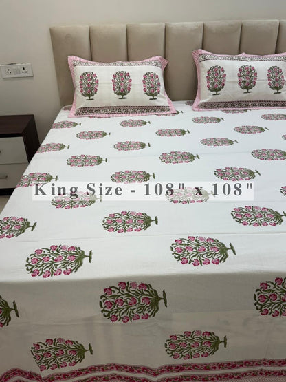 Pink Boota King Bedsheet with Pillow Covers
