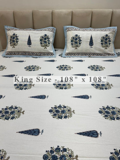 Blue Elegance King Bedsheet with Pillow Covers