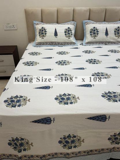 Blue Elegance King Bedsheet with Pillow Covers