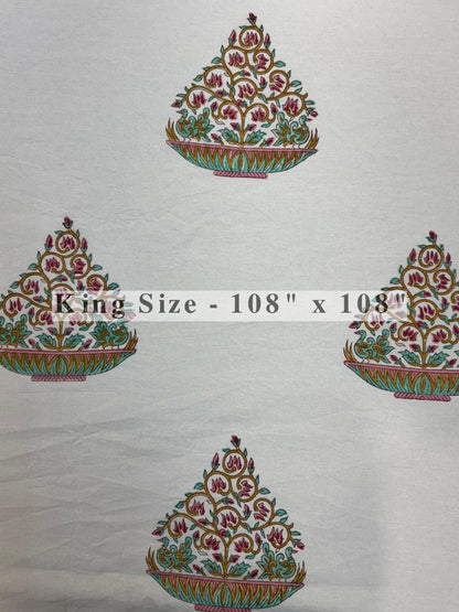Aqua Pink Bageecha King Bedsheet with Pillow Covers