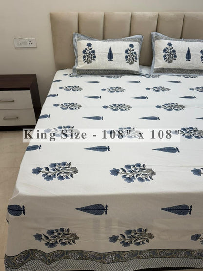 Slate Blue Vatika King Bedsheet with Pillow Covers