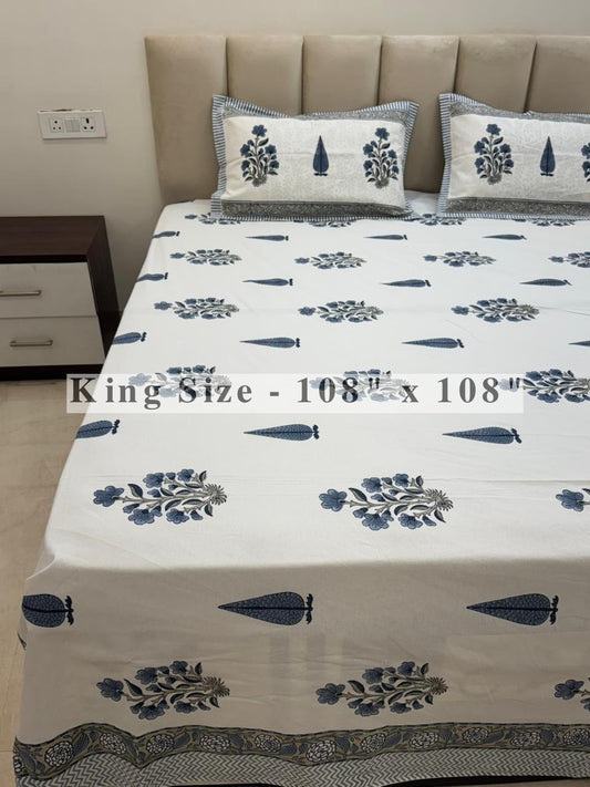 Slate Blue Vatika King Bedsheet with Pillow Covers