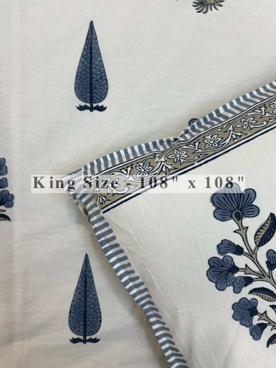 Slate Blue Vatika King Bedsheet with Pillow Covers