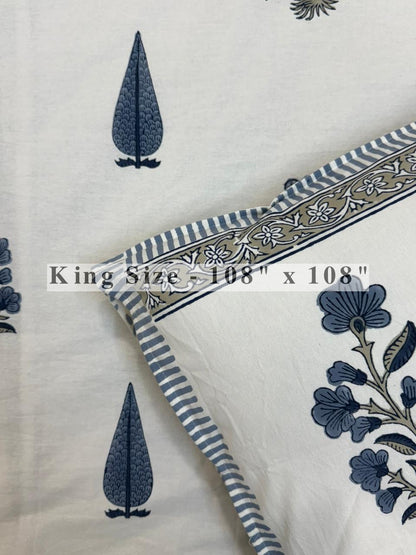 Slate Blue Vatika King Bedsheet with Pillow Covers