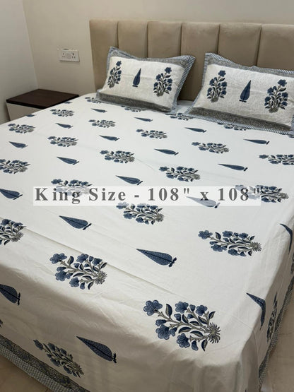 Slate Blue Vatika King Bedsheet with Pillow Covers