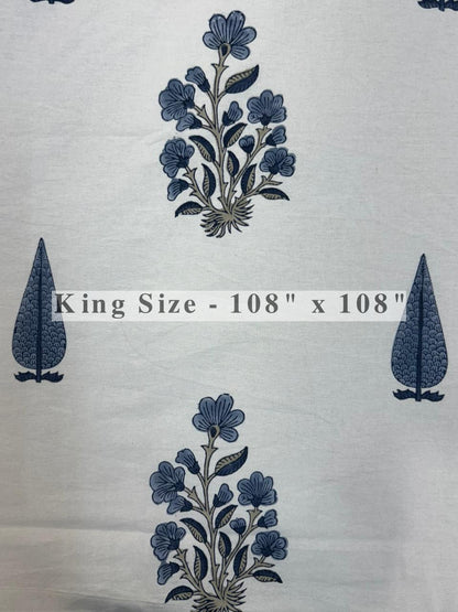 Slate Blue Vatika King Bedsheet with Pillow Covers