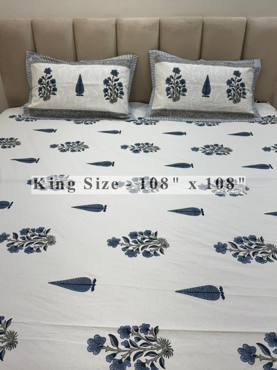 Slate Blue Vatika King Bedsheet with Pillow Covers