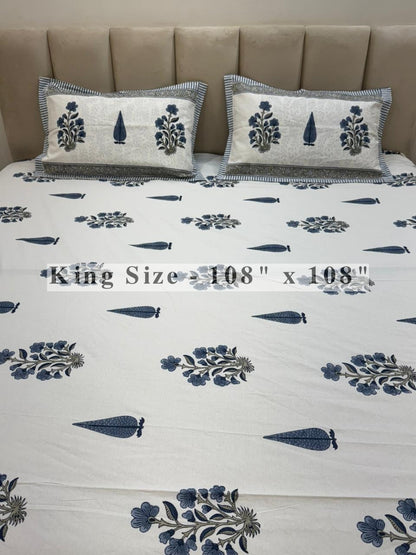 Slate Blue Vatika King Bedsheet with Pillow Covers