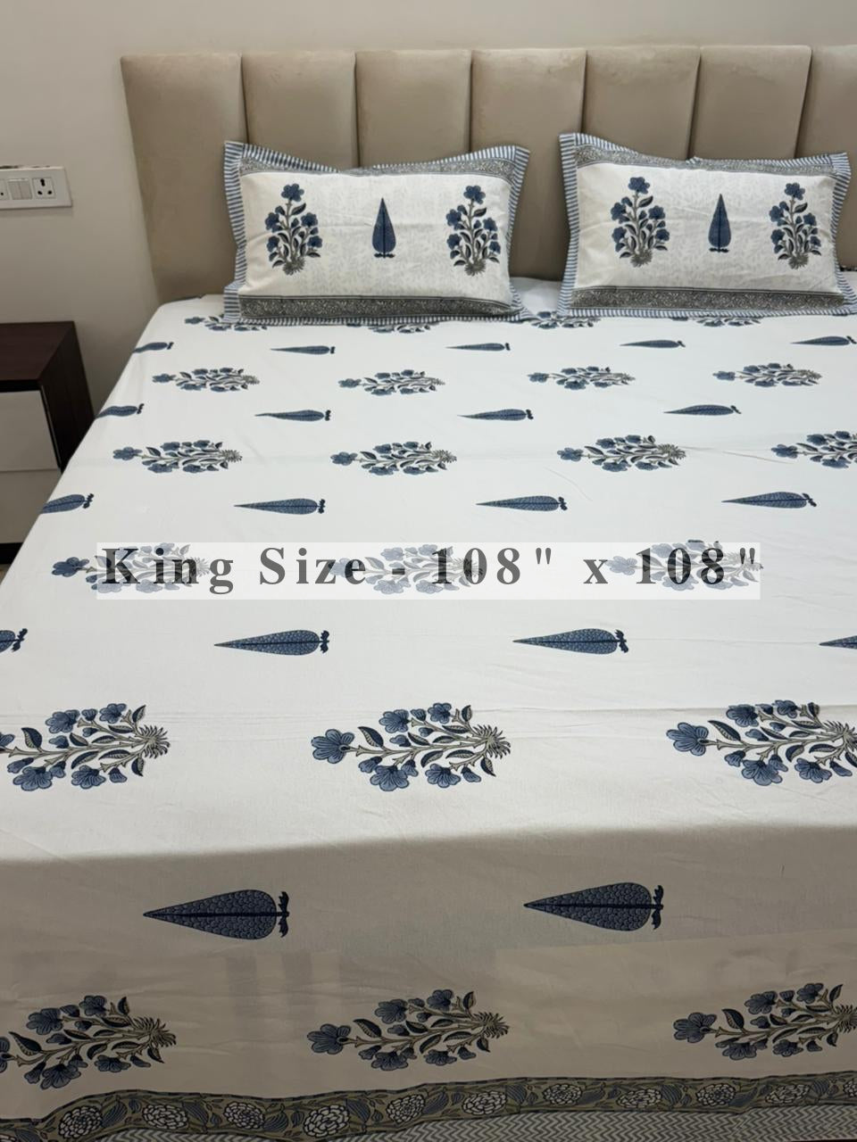 Slate Blue Vatika King Bedsheet with Pillow Covers