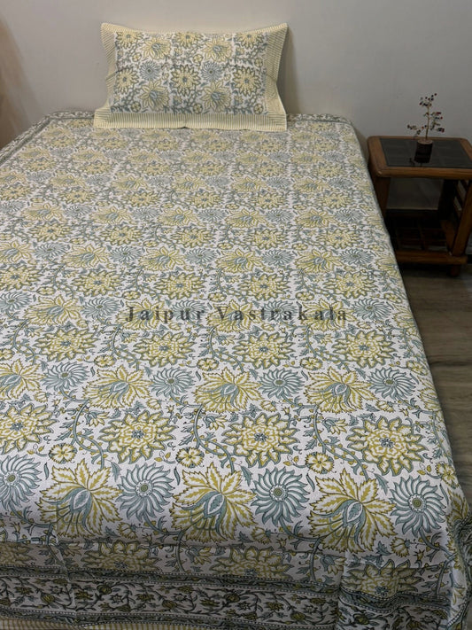 Yellow Blossom Single Bedsheet with Pillow Cover