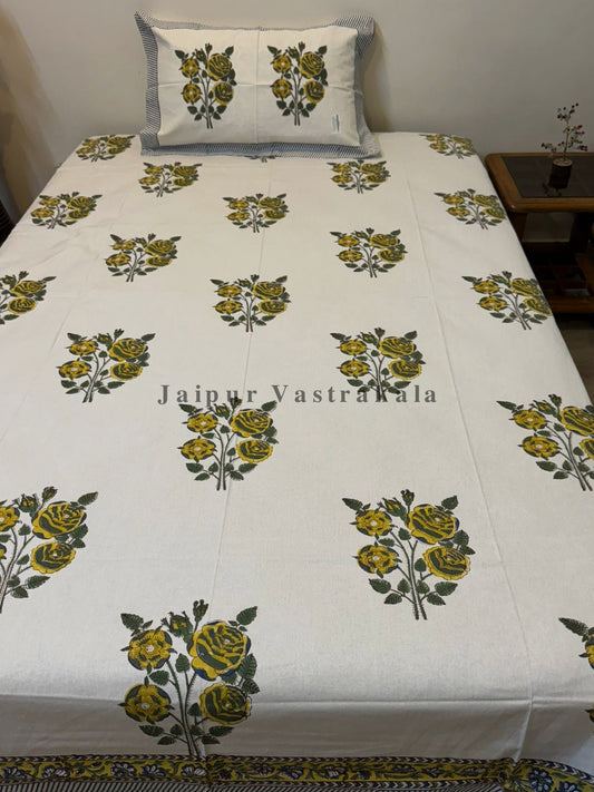 Yellow Sage Single Bedsheet with Pillow Cover