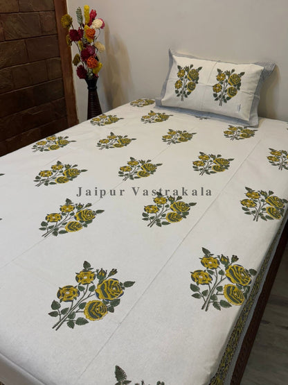 Yellow Sage Single Bedsheet with Pillow Cover