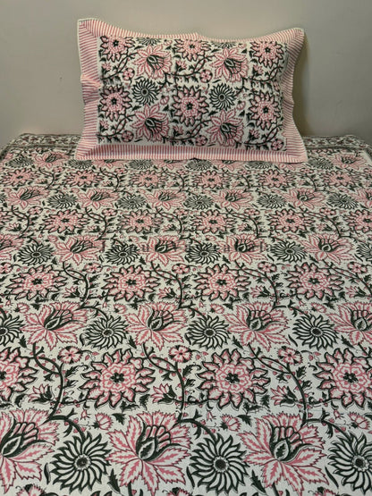 Pink Blossom Single Bedsheet with Pillow Cover