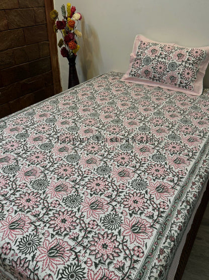 Pink Blossom Single Bedsheet with Pillow Cover