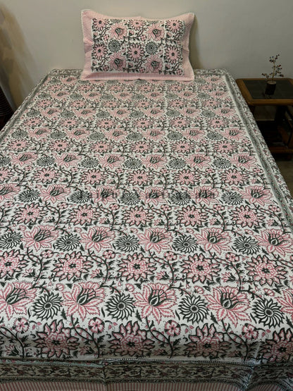 Pink Blossom Single Bedsheet with Pillow Cover