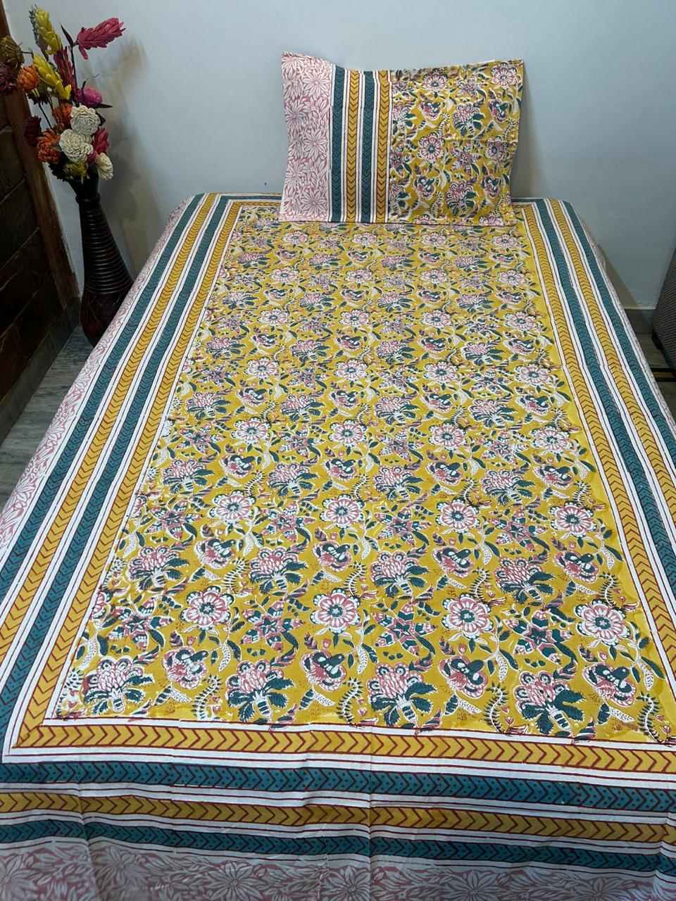 Blush Yellow Single Bedsheet with Pillow Cover