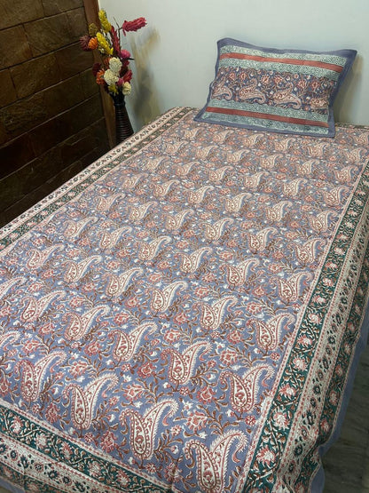 Slate Blue Paisley Single Bedsheet with Pillow Cover