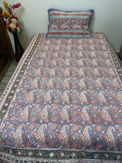 Slate Blue Paisley Single Bedsheet with Pillow Cover