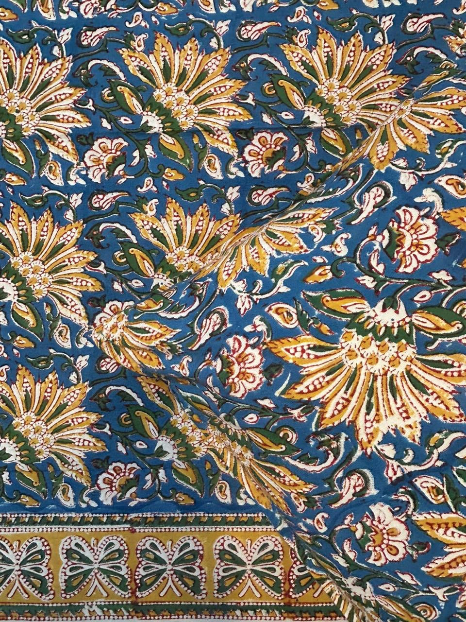 Mustard Blue Blossom Single Bedsheet with Pillow Cover