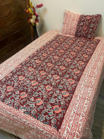 Maroon Peach Single Bedsheet with Pillow Cover