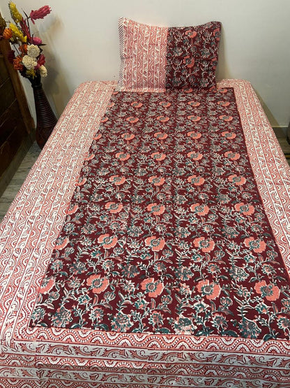 Maroon Peach Single Bedsheet with Pillow Cover