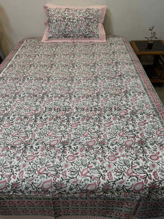 Pink Leaf Bedsheet with Pillow Cover