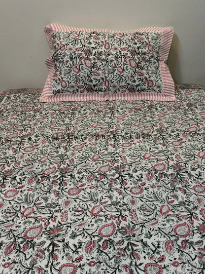 Pink Leaf Bedsheet with Pillow Cover