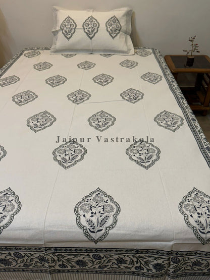 Gray Boota Single Bedsheet with Pillow Cover