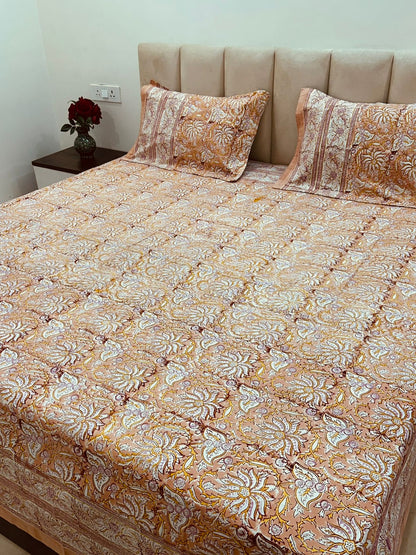 Peach Haze Bloom Double Bedsheet with Pillow Covers