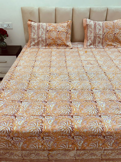 Peach Haze Bloom Double Bedsheet with Pillow Covers
