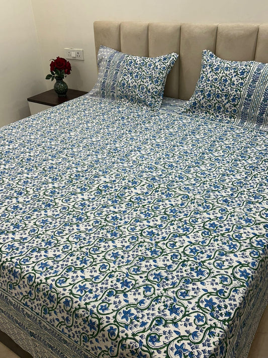 Blue Vines Double Bedsheet with Pillow Covers