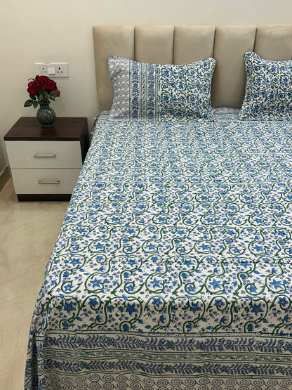 Blue Vines Double Bedsheet with Pillow Covers
