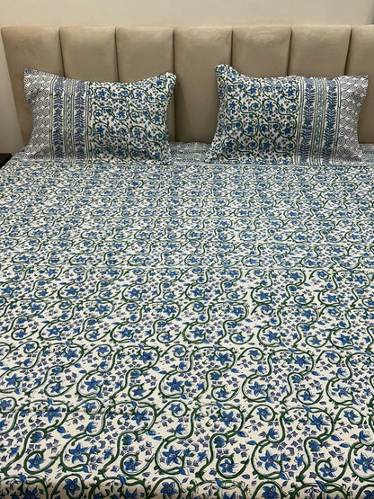 Blue Vines Double Bedsheet with Pillow Covers