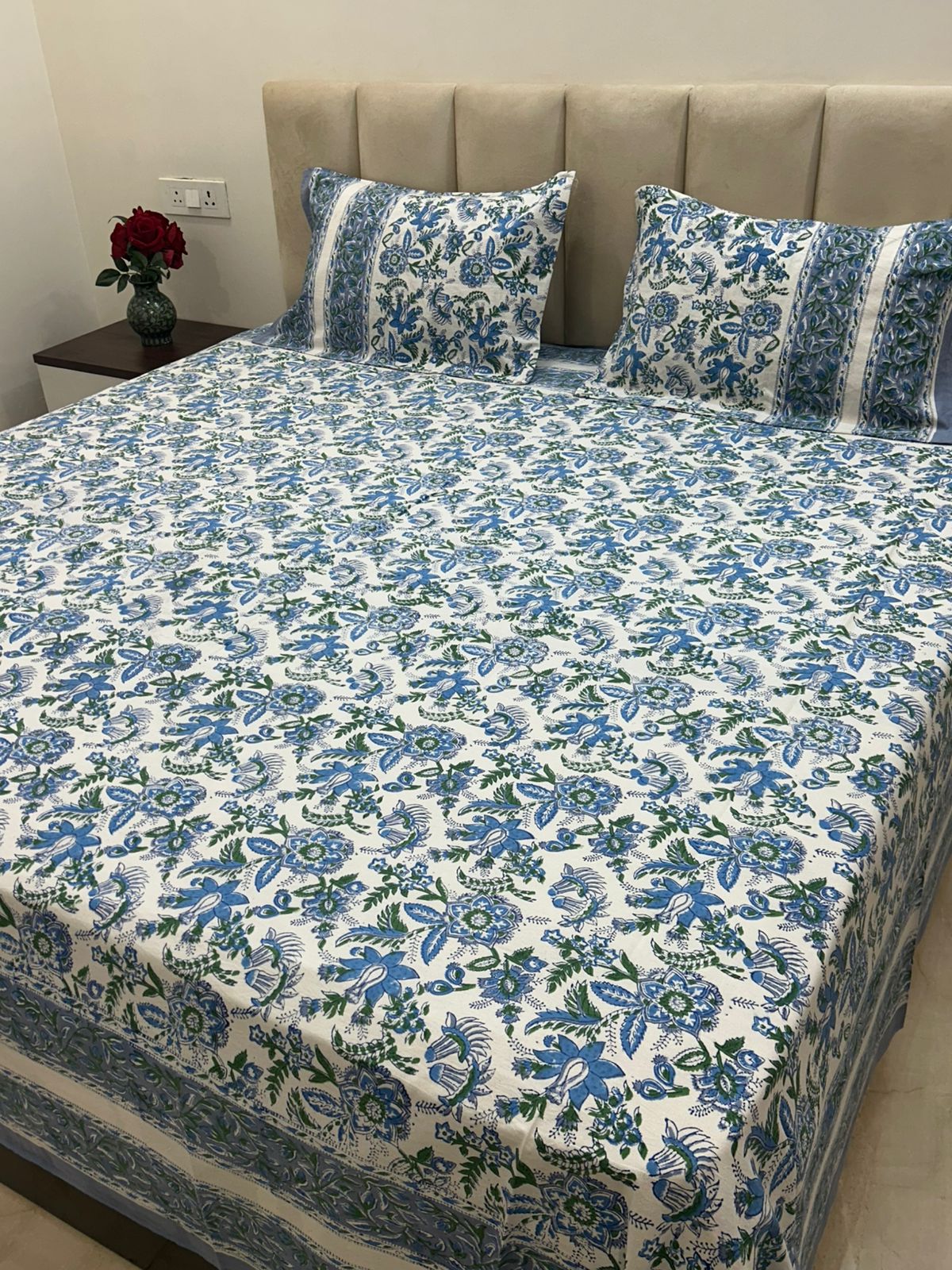 Blue Meadows Double Bedsheet with Pillow Covers