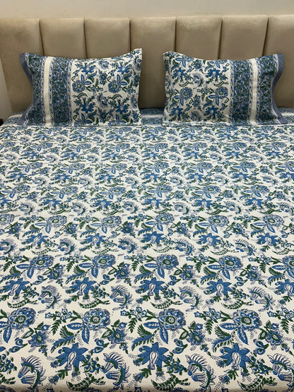 Blue Meadows Double Bedsheet with Pillow Covers