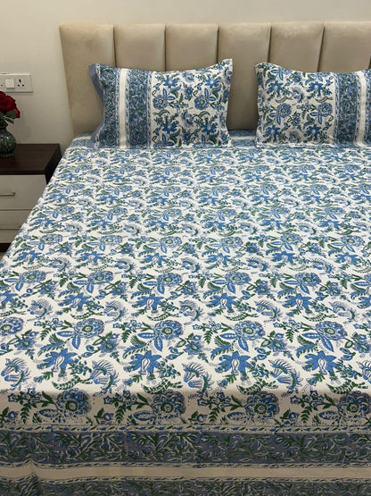 Blue Meadows Double Bedsheet with Pillow Covers