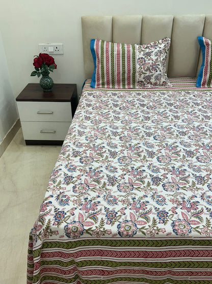 Summer Whispers Double Bedsheet with Pillow Covers