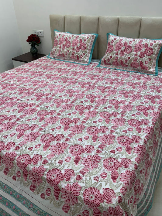 Floral Embrace Double Bedsheet with Pillow Covers